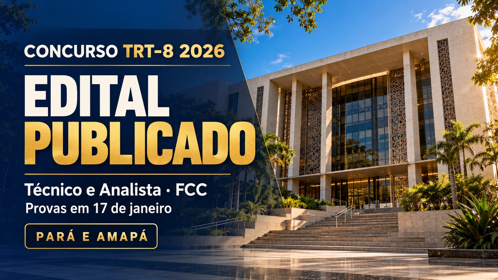 Concurso TRT-8 2026 terá provas para Técnico e Analista em 17 de janeiro de 2027.