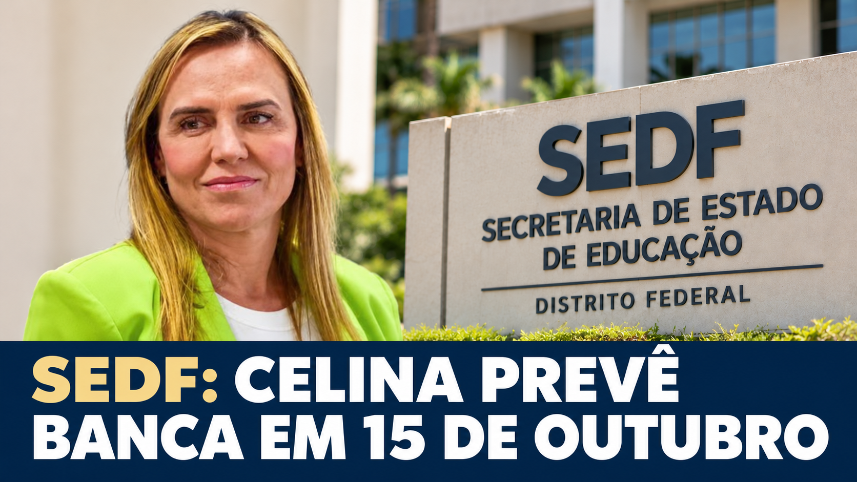 Imagem gerada por IA da celina em frente uma placa da SEDF